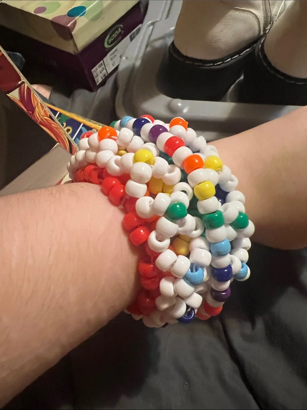 Handmade Rainbow Beaded Stretch Bracelet Set - White Base